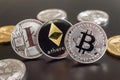 Cryptocurrency coins Bitcoin, Ethereum, Litecoin