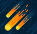 Bitcoin, Ethereum, Ripple Crypto currency fall down to space rocket flat style decrease digital currency. Bitcoin