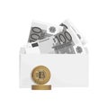 Bitcoin, 100 Euro. Bitcoin, envelope. Network trading crypto currency. Gold coins. Business project