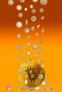 Bitcoin with euro money coins background