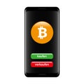 Bitcoin exchange mobile banking with buy and sell buttons in a smartphone