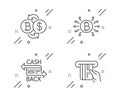 Bitcoin exchange, Bitcoin system and Cashback card icons set. Credit card sign. Vector