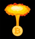 Bitcoin explosion. Big cloud of crypto currency.