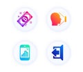 Bitcoin, Face id and Graph phone icons set. Sign out sign. Vector
