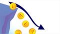 Bitcoin Fall. Cryptocurrency decline graph in flat style.