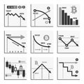 Bitcoin Falling Down Chart Graphics Set. Vector