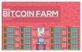 Bitcoin farm thin line vector illustration concept. Modern technology equipment linear symbol pack. Template of thin