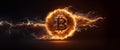 Bitcoin on fire. Bitcoin fall. Cryptocurrency theme. Royalty Free Stock Photo