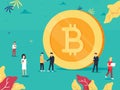 Bitcoin. Flat design style web banner of blockchain technology, bitcoin or altcoins and cryptocurrency mining.