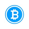 Bitcoin flat logo on blue background. Bitcoin vector sticker for web design