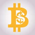 Bitcoin flat logo including dollar sign. Cryptocurrency emblem. Web and Internet money logo. Vector illustration. Royalty Free Stock Photo