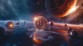 Bitcoin on it is floating in space Royalty Free Stock Photo