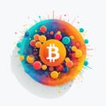 Colorful Bitcoin Logo With Abstract Landscape Design Royalty Free Stock Photo