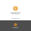 bitcoin food logo design icon, bitcoin combine with spoon and fork logo concept