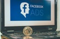 Bitcoin in front of an facebook adds photo 10/05/2019 sydney australia
