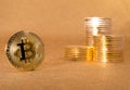 A bitcoin in front and some others on back Royalty Free Stock Photo