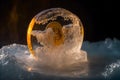 Bitcoin frozen inside ice cube, Bitcoin price crisis concept. Neural network generated art Royalty Free Stock Photo