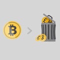 Bitcoin garbage. Trash can. 3D Royalty Free Stock Photo