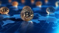 Bitcoin on Global Map Cryptocurrency Worldwide Influence Royalty Free Stock Photo