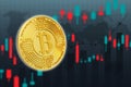 Bitcoin gold coin and chart background. Cryptocurrency concept