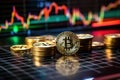 Bitcoin gold coin and defocused chart background. Royalty Free Stock Photo