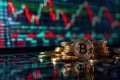 Bitcoin gold coin and defocused chart background. Royalty Free Stock Photo