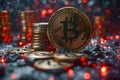 Bitcoin gold coin and defocused chart background. Royalty Free Stock Photo