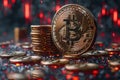 Bitcoin gold coin and defocused chart background. Royalty Free Stock Photo