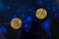 Bitcoin gold coin and defocused chart background. Royalty Free Stock Photo