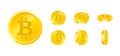 Bitcoin gold coin icon set in different angles isolated on white background. Digital currency money concept. Symbol of