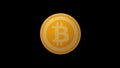 Bitcoin, gold cryptocurrency coin isolated on black background, front view, 3D render