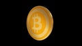 Bitcoin, gold cryptocurrency coin isolated on black background, side view, 3D render