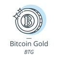 Bitcoin Gold cryptocurrency coin line, icon of virtual currency vector