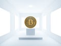 Bitcoin gold on the podium in a white room