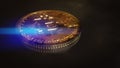 Bitcoin golden coin on dark background