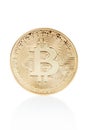 Bitcoin, golden coin isolated on white, clipping path
