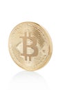 Bitcoin, golden coin lateral view on white, clipping path