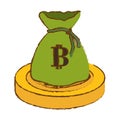 Bitcoin golden digital money with green bag