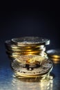 Bitcoin. Golden and silver bitcoins - virtual cryptocurrency