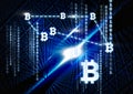 bitcoin graphic icons connecting with binary code