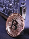 Bitcoin and graphics processing unit or GPU Royalty Free Stock Photo