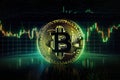 Bitcoin with green graph on computer screen background, Crypto currency trading. Generative Ai Royalty Free Stock Photo