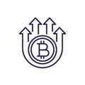 bitcoin growing and price growth line icon