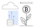 Bitcoin growth concept with cloud storage, data transfer, and creative innovation Royalty Free Stock Photo
