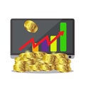 Bitcoin growth concept Payment and trade on computer symbol Bitcoin revenue illustration Stacks of gold coins like income graph wi