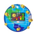 Bitcoin growth concept Payment and trade on computer symbol Bitcoin revenue illustration Stacks of gold coins like income graph wi