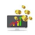 Bitcoin growth concept Payment and trade on computer symbol Bitcoin revenue illustration Stacks of gold coins like income graph wi