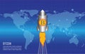 Bitcoin growth conceptual with bitcoin logo rocket launcher on w