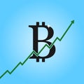 Bitcoin growth graph. Bitcoin sign with arrow up. Concept of cryptocurrency profit and gain. Vector. Royalty Free Stock Photo