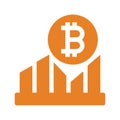 Bitcoin, growth icon / orange vector